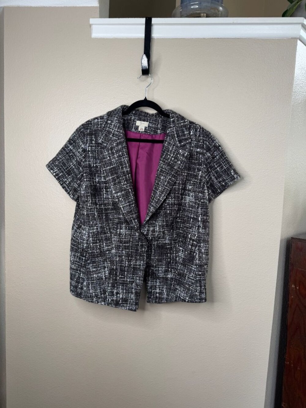 Yvos Black & White Short-Sleeve Blazer Jacket 16W Womens Acrylic Polyester Lined